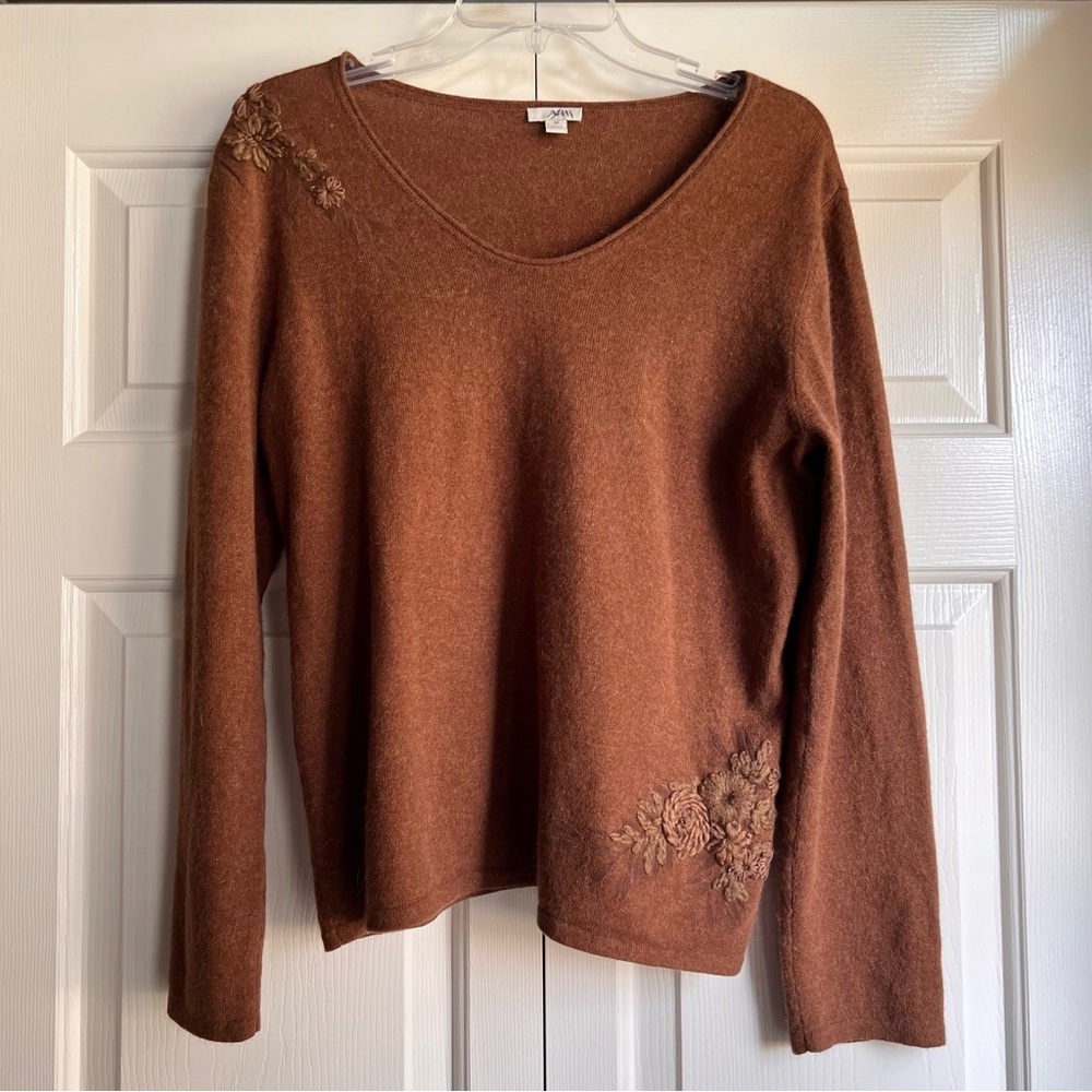J. Jill Angora cotton blend embroidered pullover sweater women’s size Medium